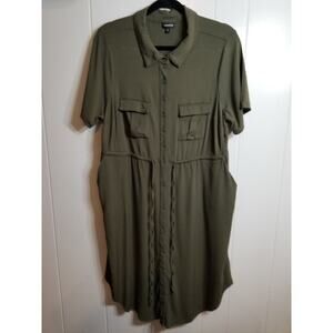 Torrid Women's Sz1 US14/16 Army‎ Green Button Front Shirt Dress